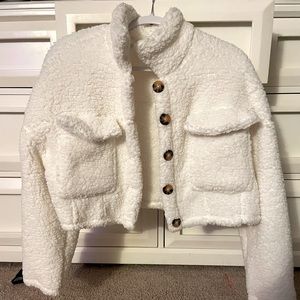 White Cropped teddy jacket
